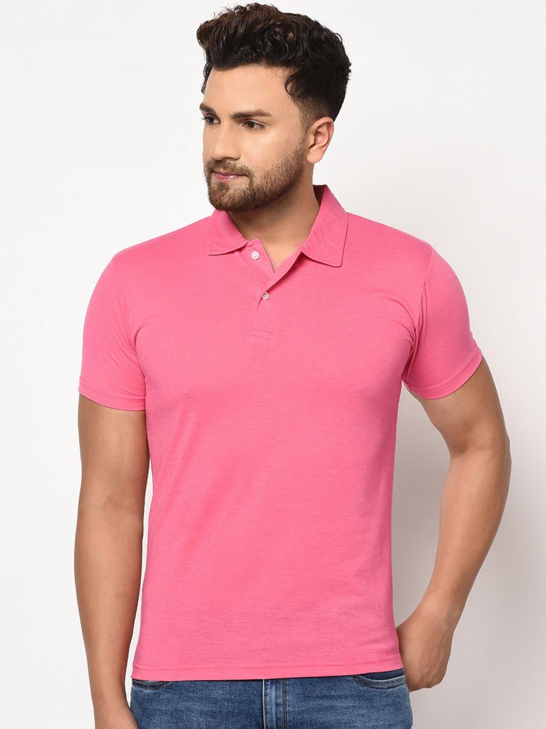 Cotton Blend Solid Half Sleeves Polo T-Shirt (Pink)