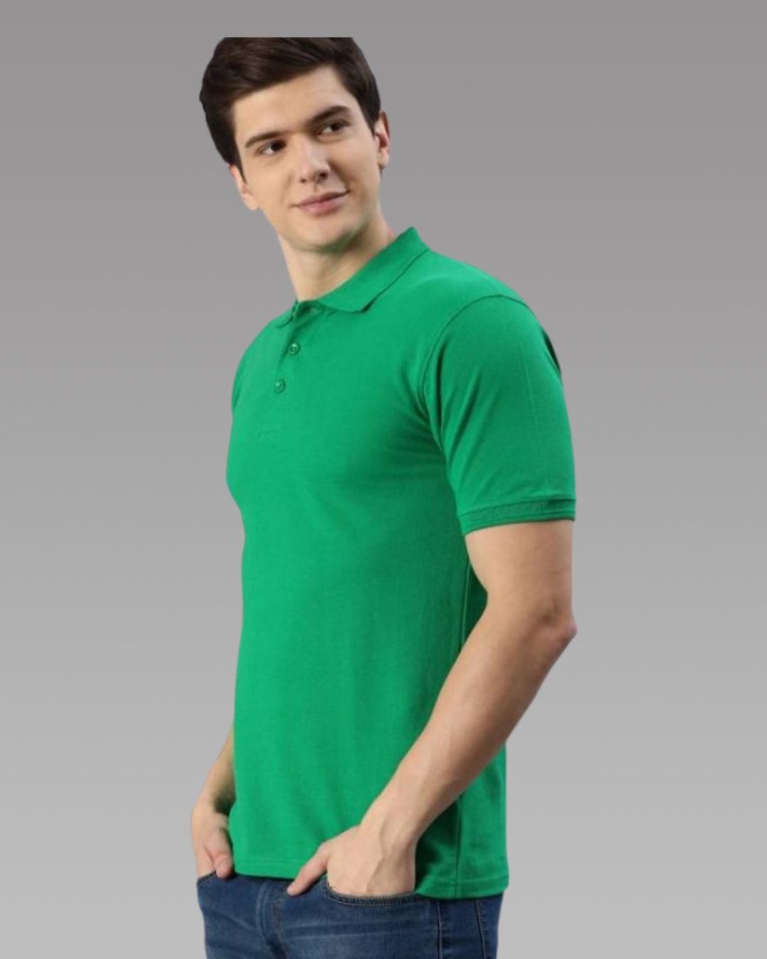 Cotton Blend Solid Half Sleeves Polo T-Shirt (Green)