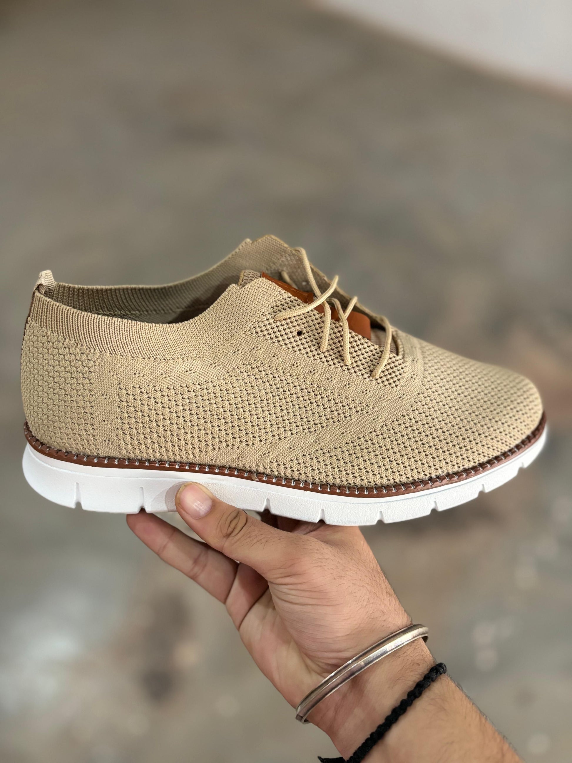 Men's Comfortable Casual Shoes – Tan | Breathable Mesh & Rubber Sole 👟