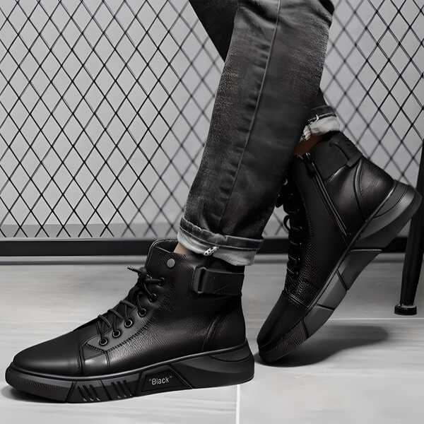 Men’s Casual Canvas Boots – Black High-Ankle Lace-Up 🖤👟