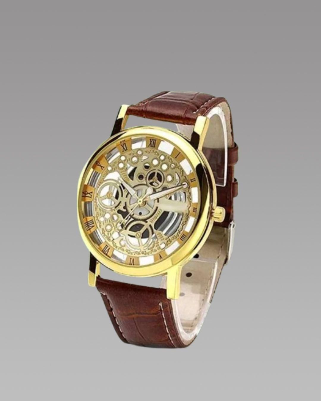 Unique Gold Dial Leather Analog Watch - for Men ⌚💛