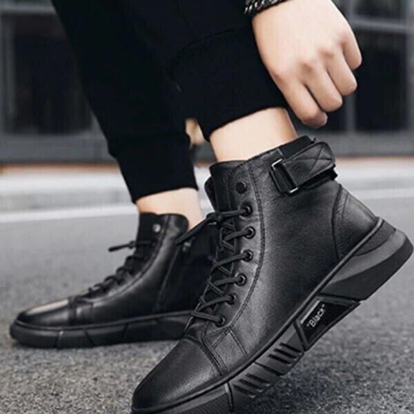 Men’s Casual Canvas Boots – Black High-Ankle Lace-Up 🖤👟