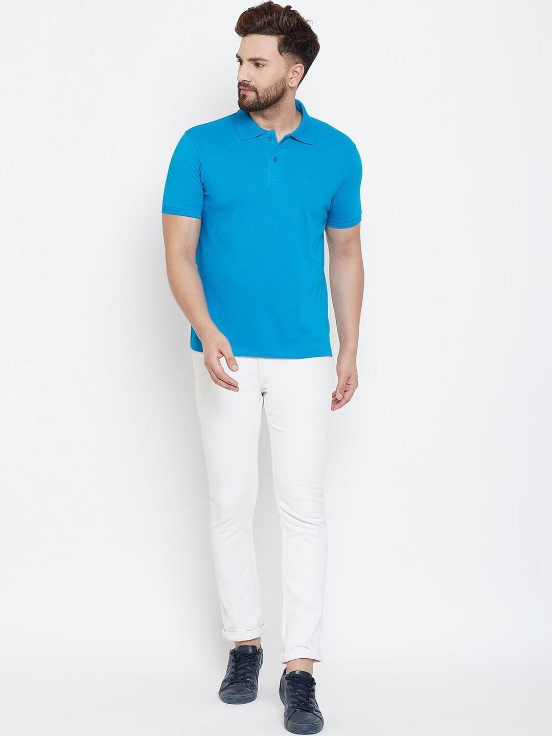 Cotton Blend Solid Half Sleeves Polo T-Shirt (Blue)