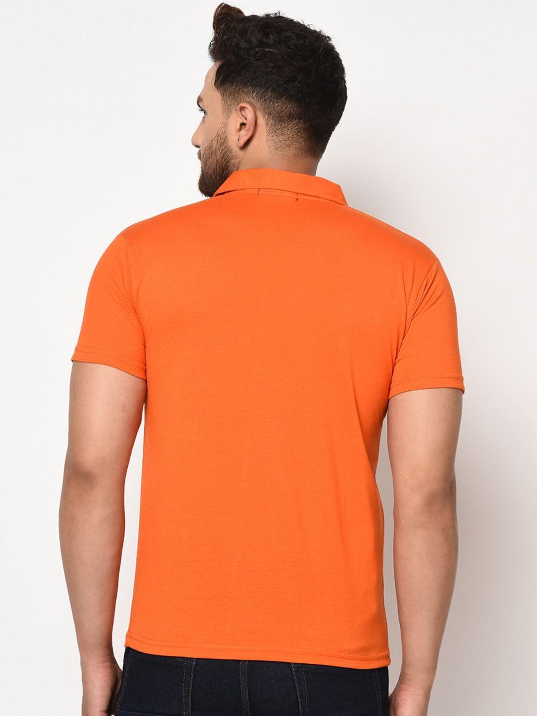Cotton Blend Solid Half Sleeves Polo T-Shirts (Orange)