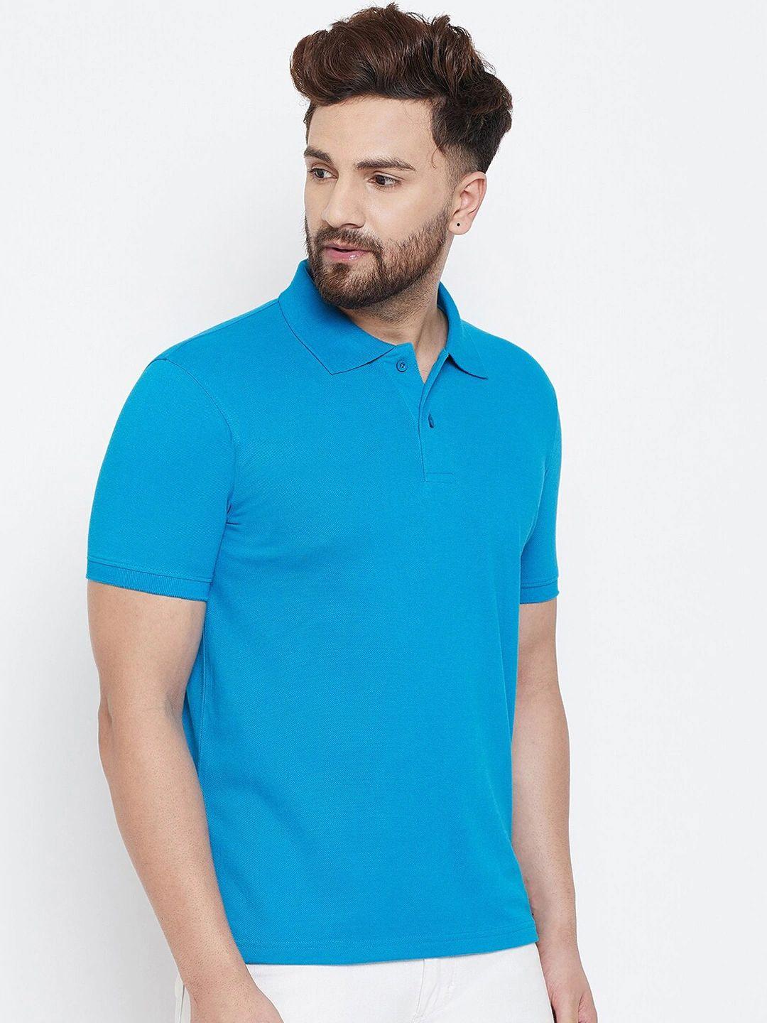 Cotton Blend Solid Half Sleeves Polo T-Shirt (Blue)