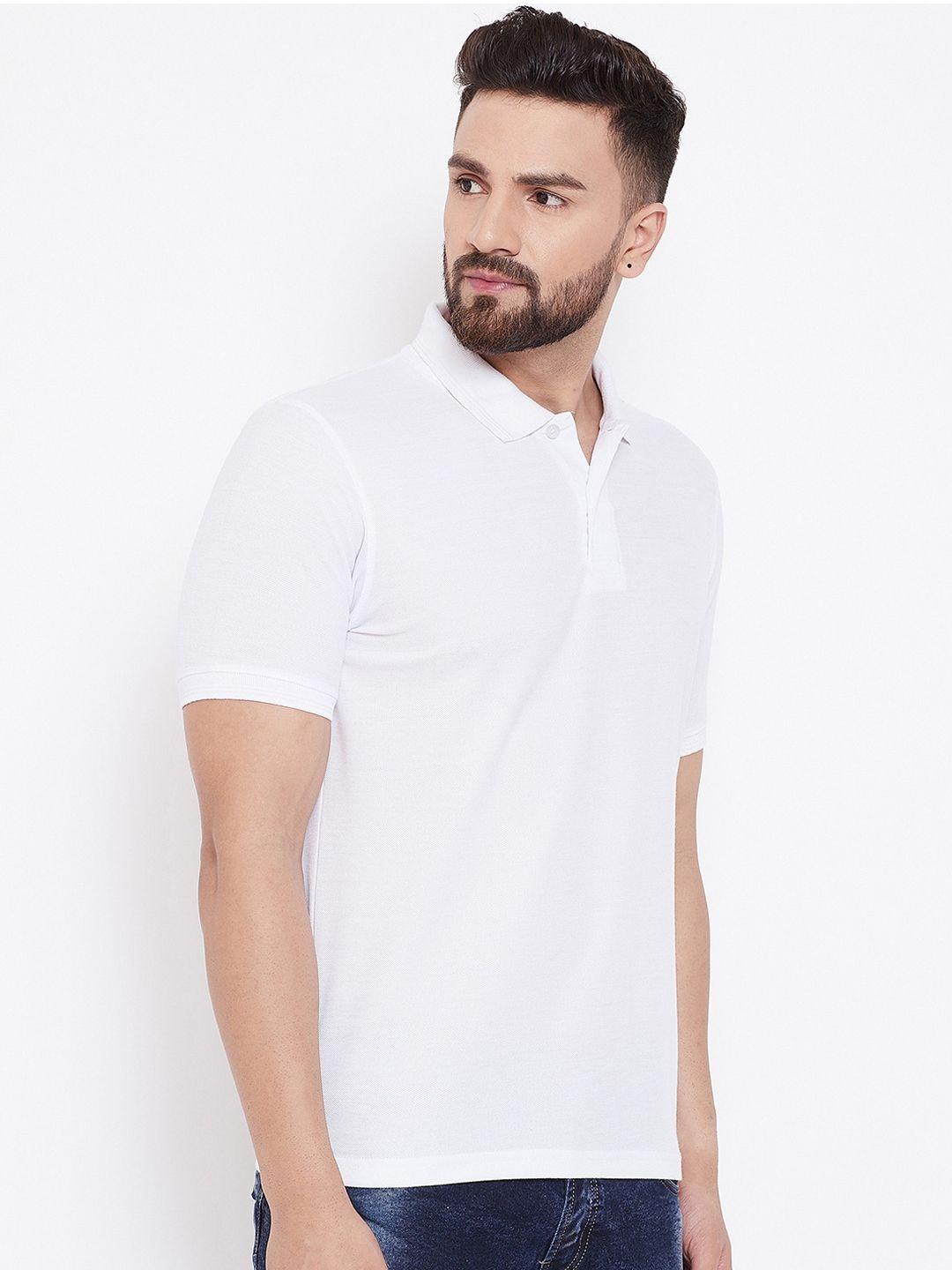 Cotton Blend Solid Half Sleeves Polo T-Shirt (White)