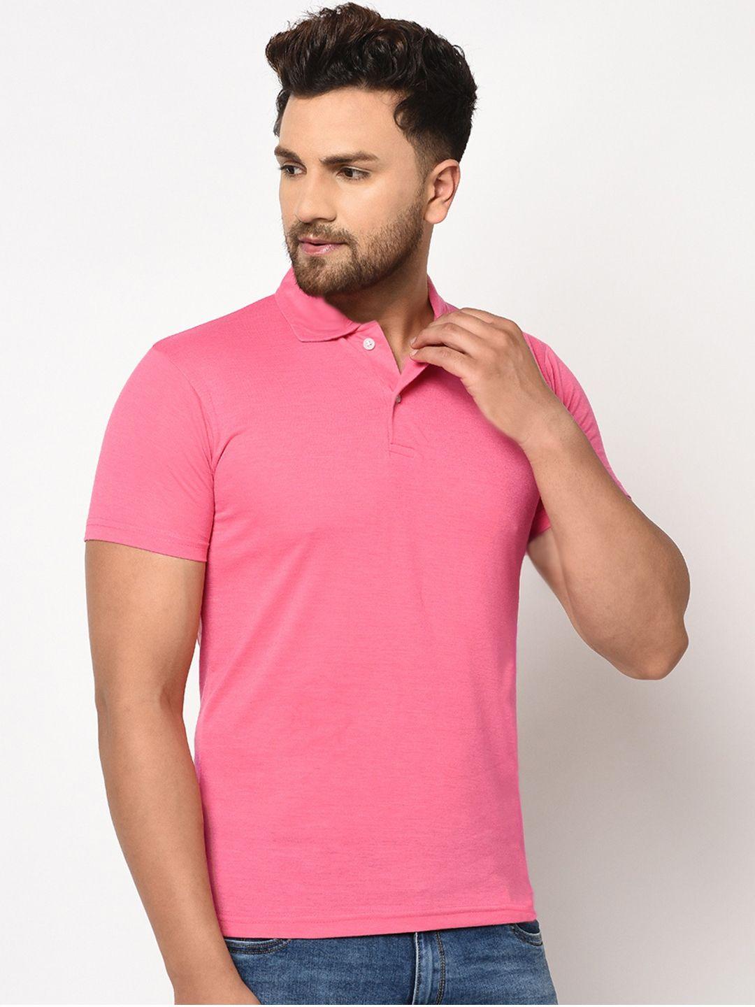 Cotton Blend Solid Half Sleeves Polo T-Shirt (Pink)