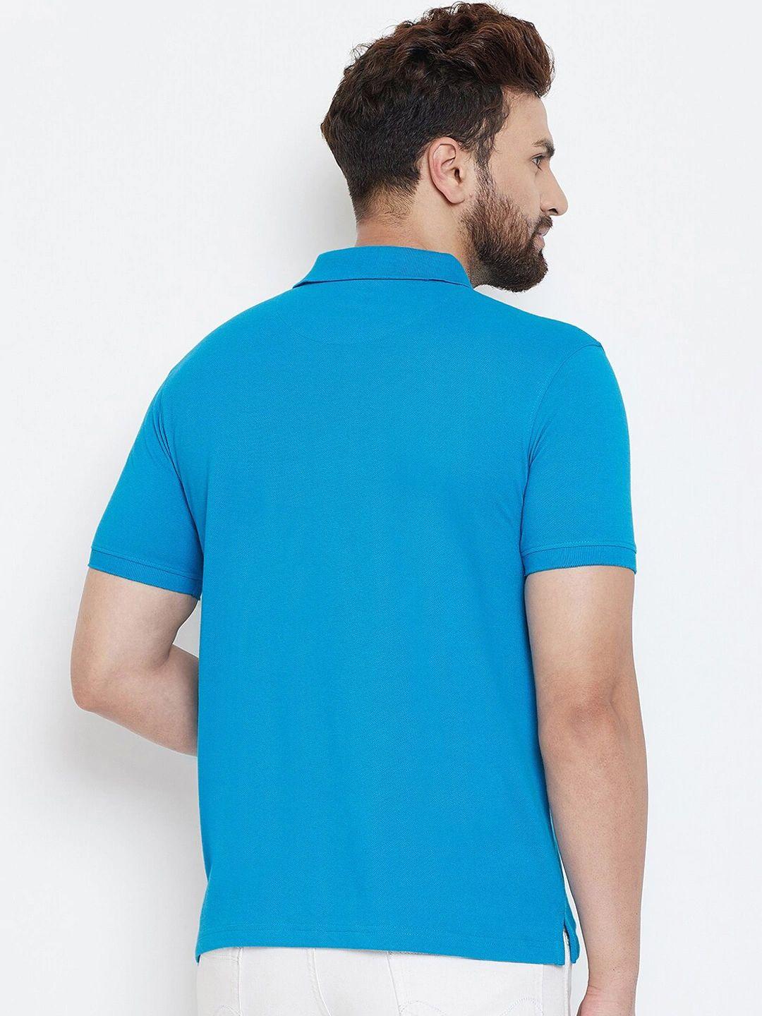 Cotton Blend Solid Half Sleeves Polo T-Shirt (Blue)