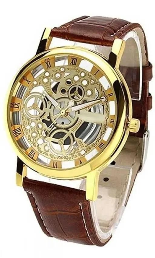 Unique Gold Dial Leather Analog Watch - for Men ⌚💛