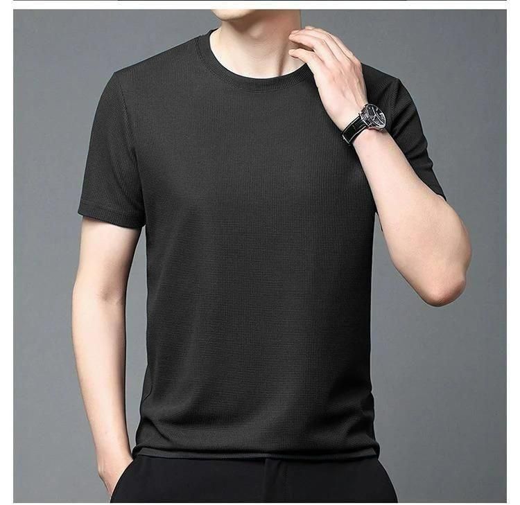 Polyester Stretchable Solid Half Sleeves Mens Round Neck T-Shirt Pack Of 4 👕🔥