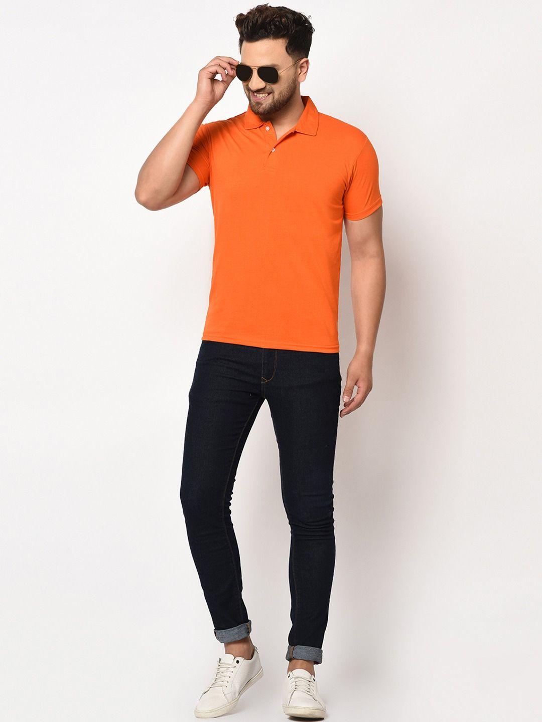 Cotton Blend Solid Half Sleeves Polo T-Shirts (Orange)