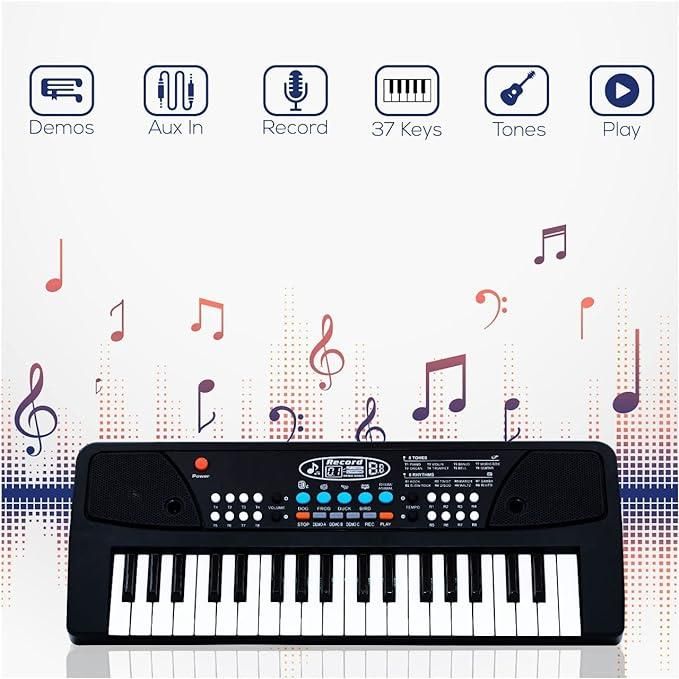 37 Keys Piano Keyboard Toy with Microphone, USB Power Cable & Sound Recording 🎶