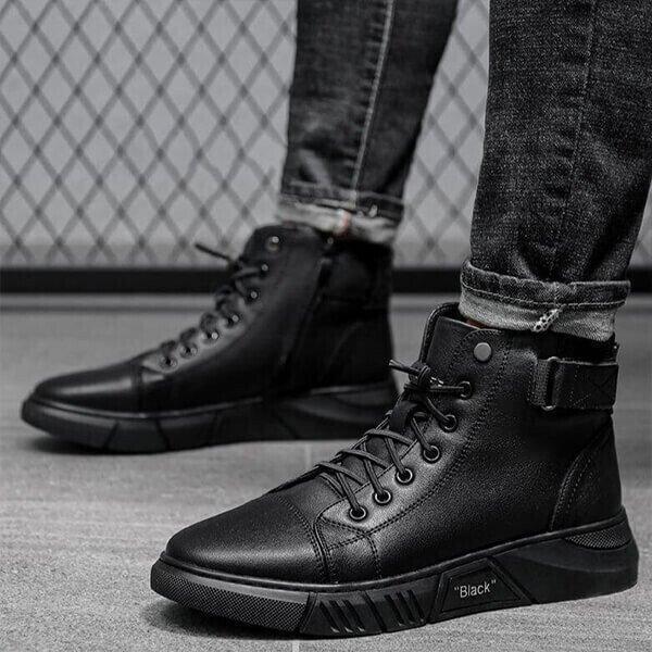 Men’s Casual Canvas Boots – Black High-Ankle Lace-Up 🖤👟
