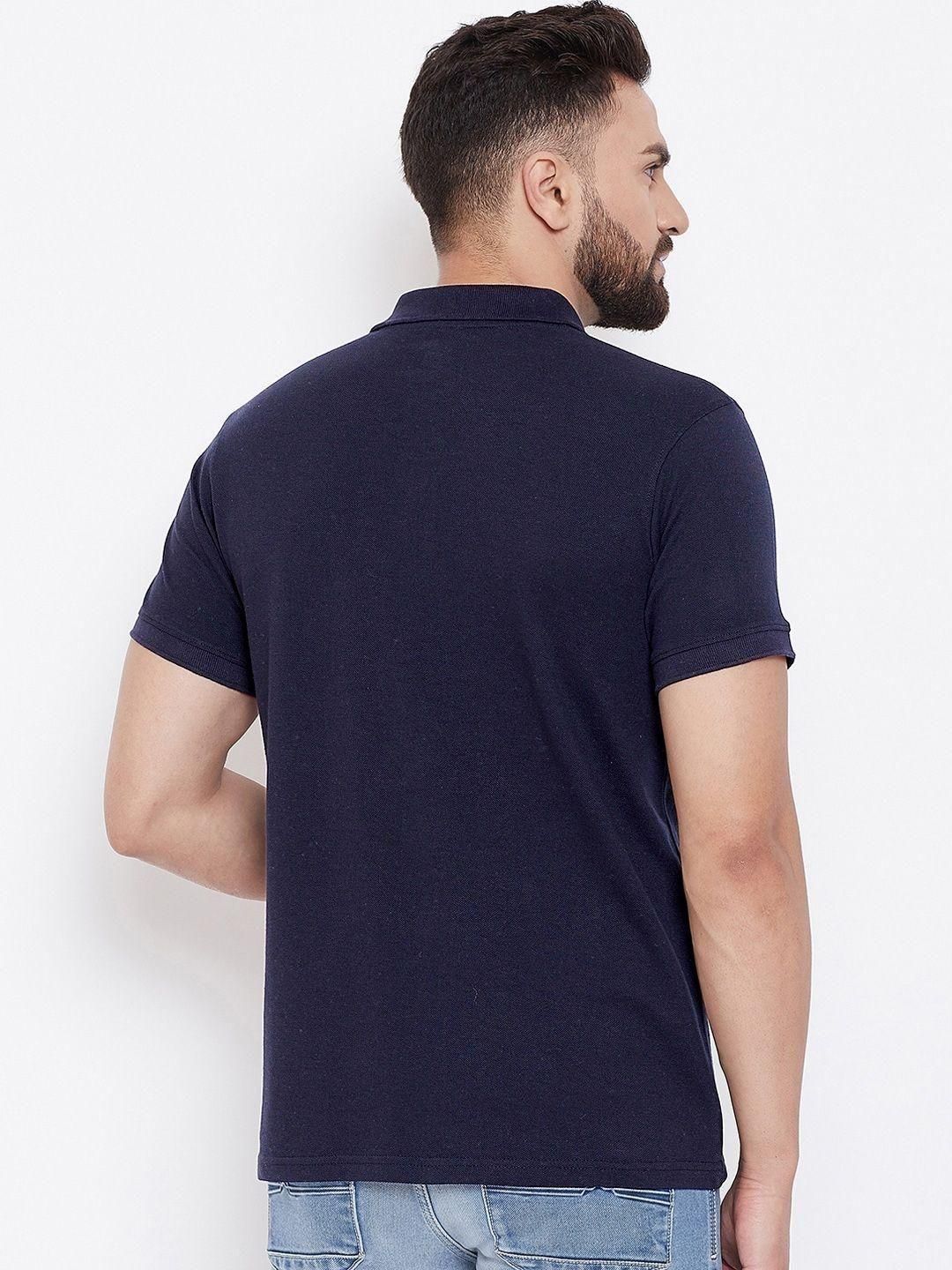 Cotton Blend Solid Half Sleeves Polo T-Shirt (Navy Blue)