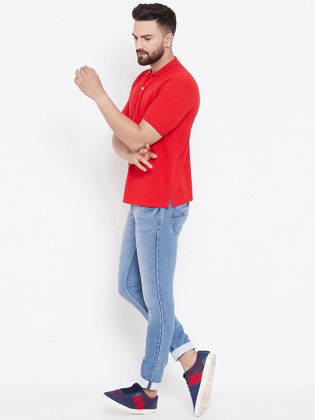 Cotton Blend Solid Half Sleeves Polo T-Shirt (Red)