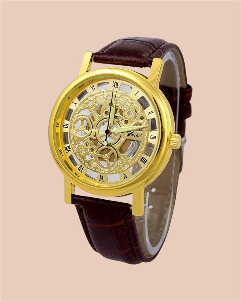 Unique Gold Dial Leather Analog Watch - for Men ⌚💛