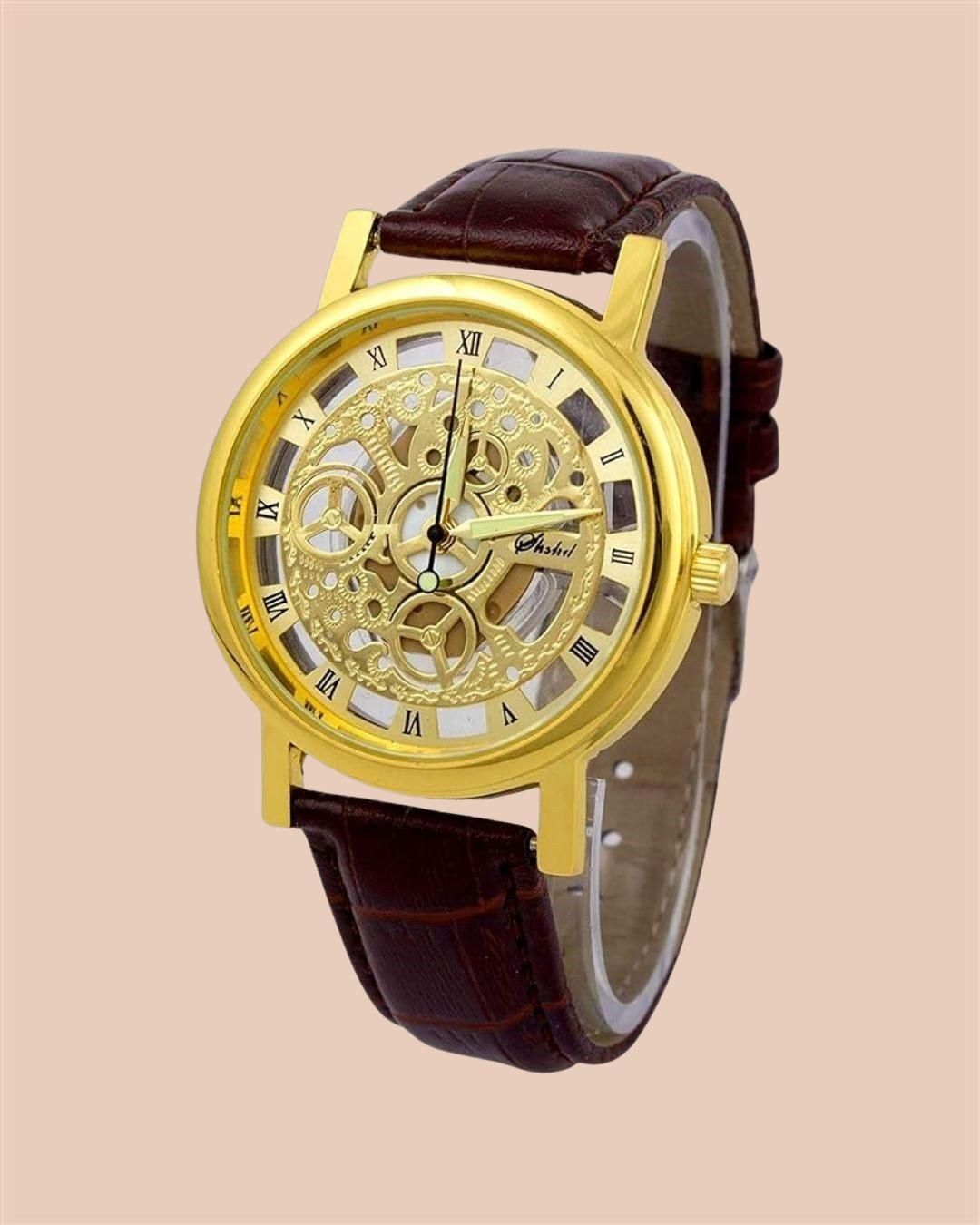Unique Gold Dial Leather Analog Watch - for Men ⌚💛