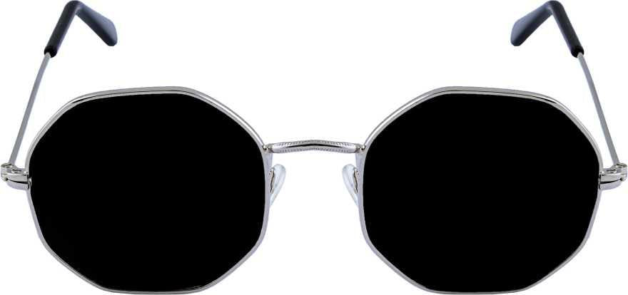 Unisex Round Sunglass – Black Lens 🕶️ Silver Metal Frame ✨🖤