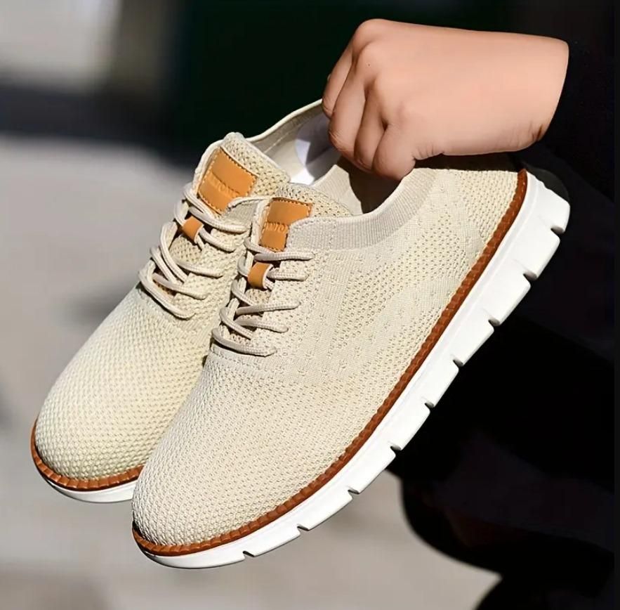 Men's Comfortable Casual Shoes – Tan | Breathable Mesh & Rubber Sole 👟