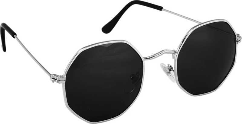Unisex Round Sunglass – Black Lens 🕶️ Silver Metal Frame ✨🖤