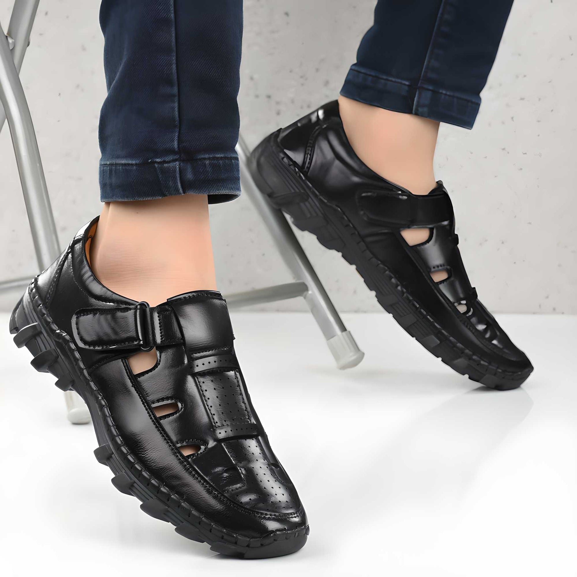 🖤 Men's Black Roman Sandals 👣 | Bold, Stylish & Comfortable!
