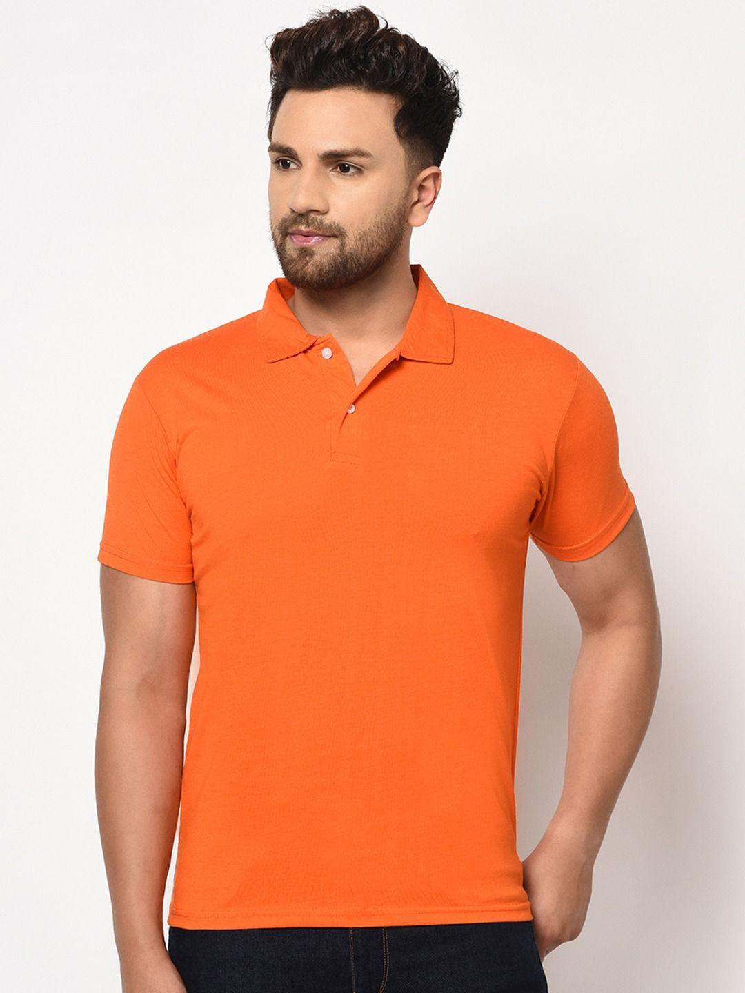Cotton Blend Solid Half Sleeves Polo T-Shirts (Orange)