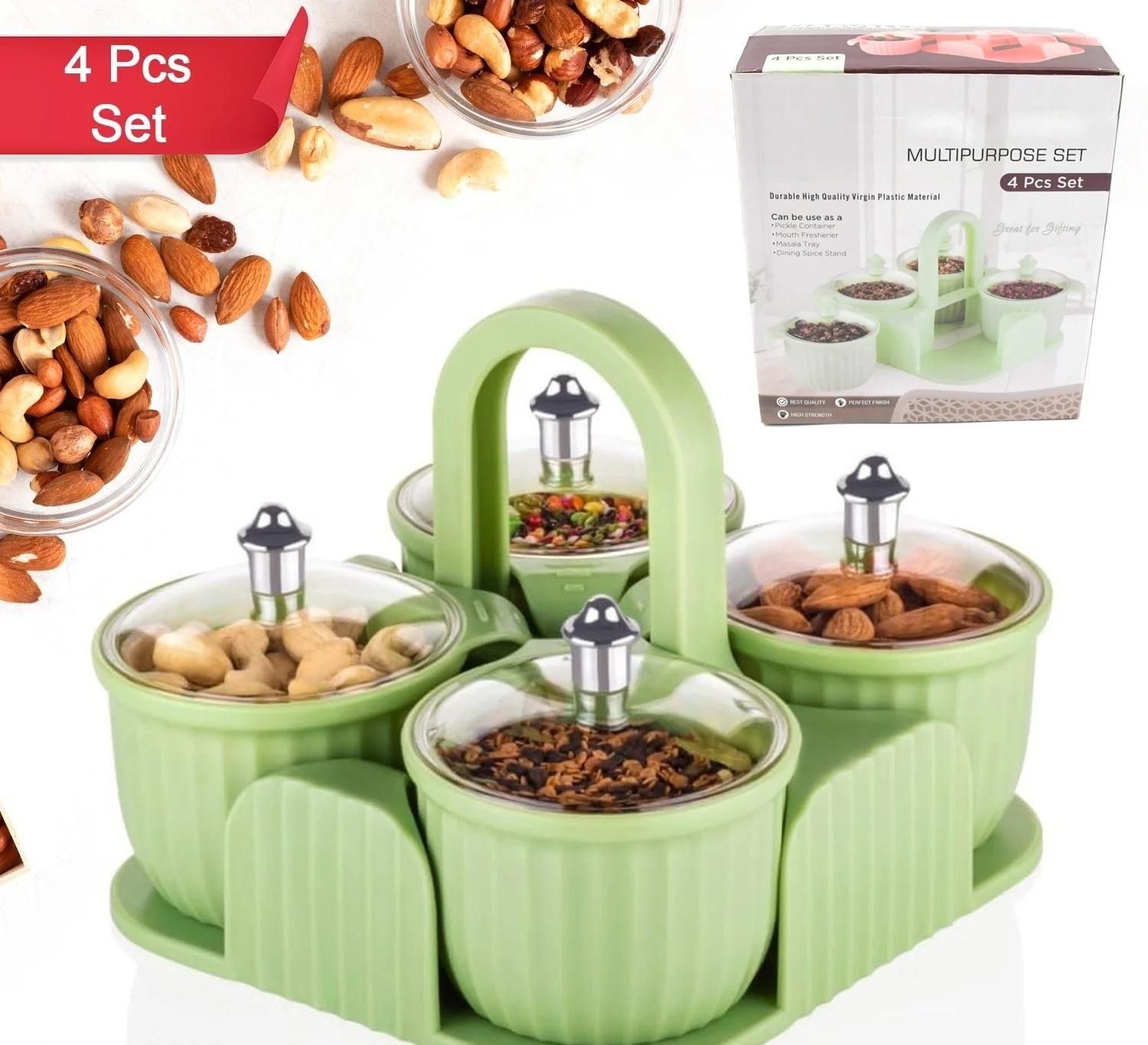 Multipurpose 4-Pcs Storage Jar Set with Tray – Spice & Dry Storage Organizer 🧺✨