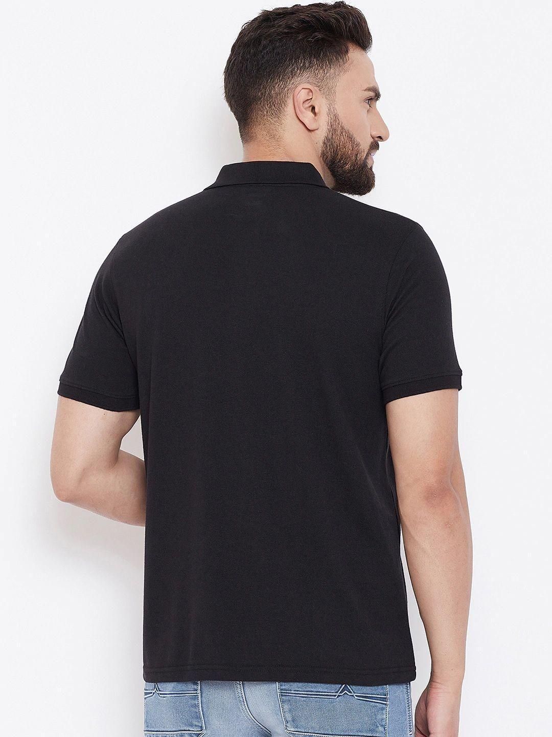 Cotton Blend Solid Half Sleeves Polo T-Shirt (Black)