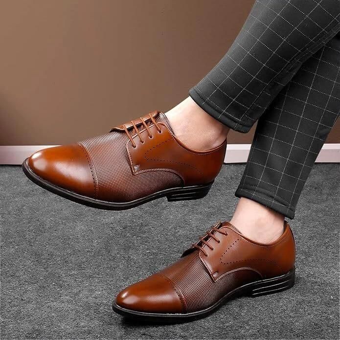 Men’s Formal Shoes – Classic Brown Synthetic Leather Lace-Ups 🟤✨