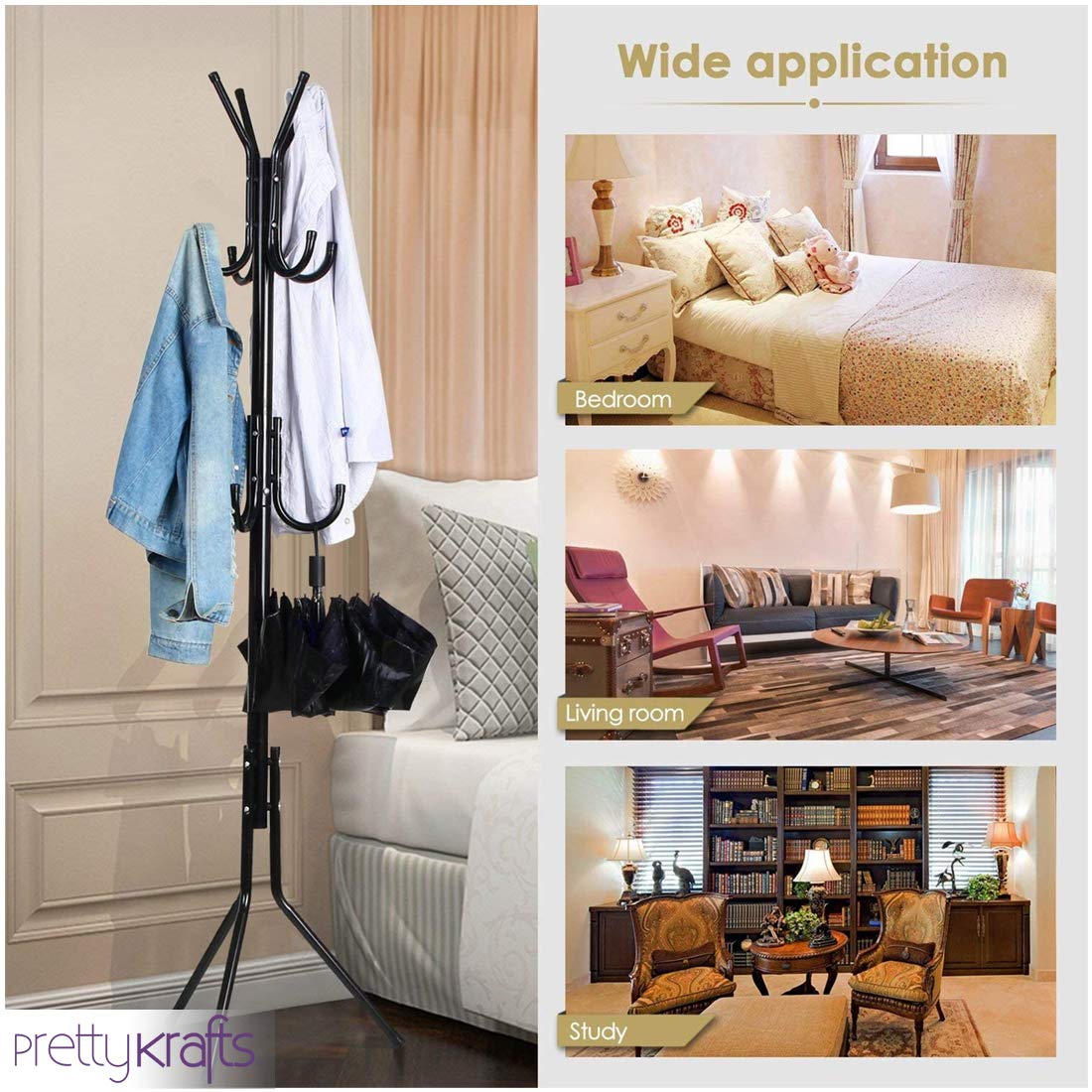 6-Hook Coat Hanger Iron Rack – Standing Shelf Unit for Home (Black) 🏠🖤