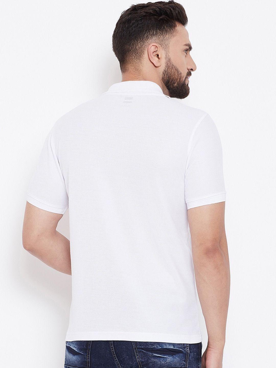 Cotton Blend Solid Half Sleeves Polo T-Shirt (White)