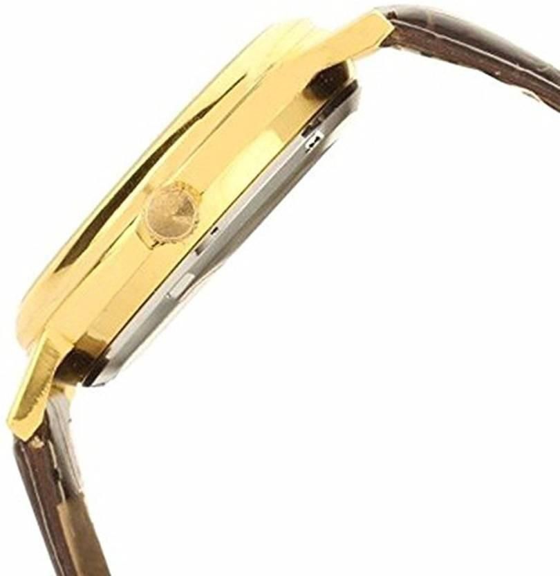 Unique Gold Dial Leather Analog Watch - for Men ⌚💛