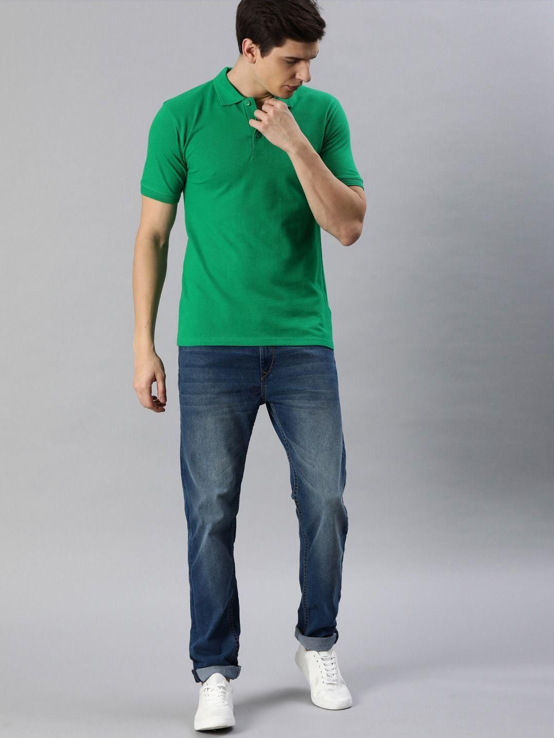 Cotton Blend Solid Half Sleeves Polo T-Shirt (Green)
