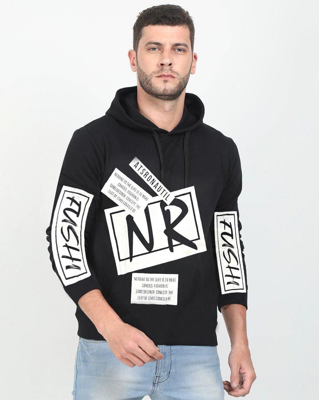 Cotton Blend Printed Full Sleeves Mens Hooded Neck T-Shirt 🖤🧢