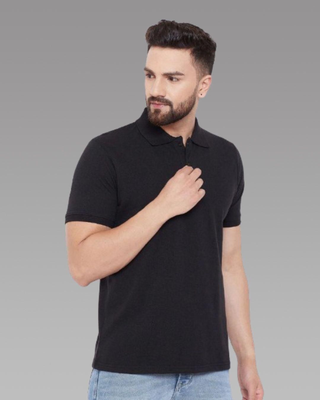 Cotton Blend Solid Half Sleeves Polo T-Shirt (Black)