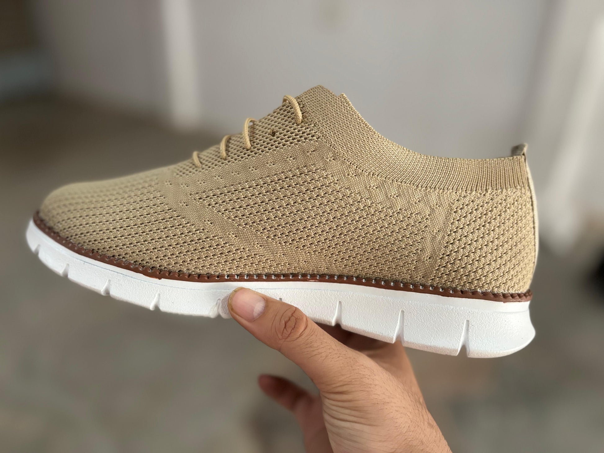 Men's Comfortable Casual Shoes – Tan | Breathable Mesh & Rubber Sole 👟