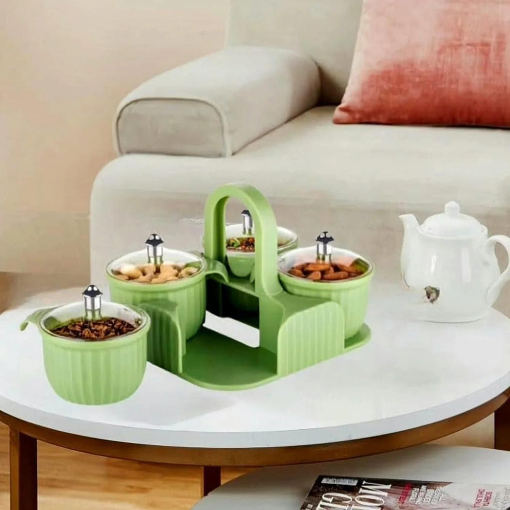 Multipurpose 4-Pcs Storage Jar Set with Tray – Spice & Dry Storage Organizer 🧺✨