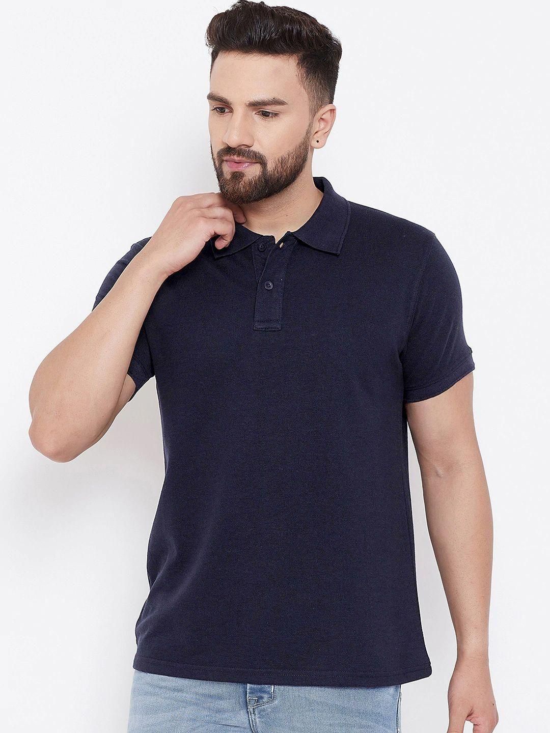 Cotton Blend Solid Half Sleeves Polo T-Shirt (Navy Blue)