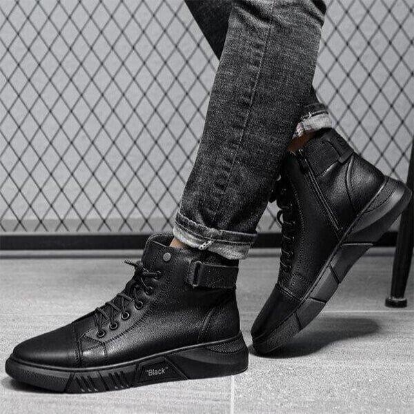 Men’s Casual Canvas Boots – Black High-Ankle Lace-Up 🖤👟