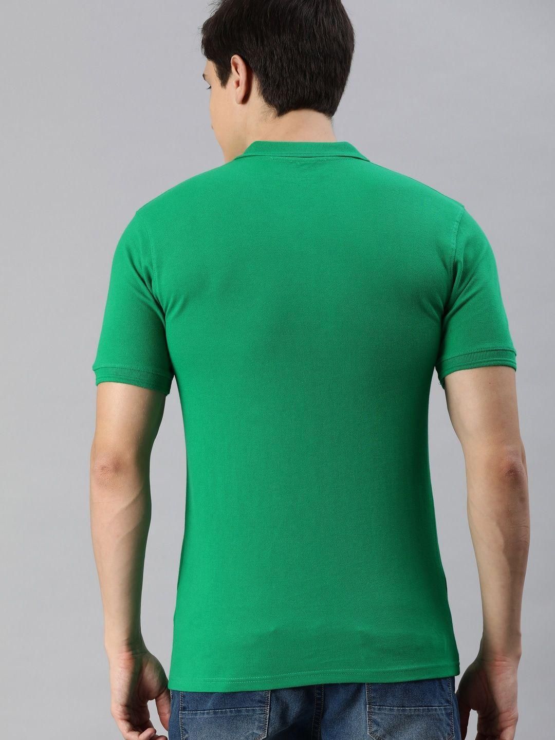 Cotton Blend Solid Half Sleeves Polo T-Shirt (Green)
