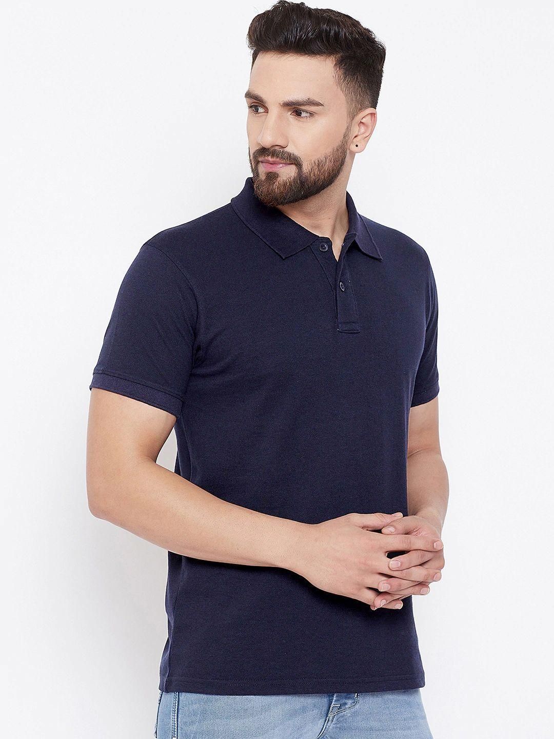 Cotton Blend Solid Half Sleeves Polo T-Shirt (Navy Blue)