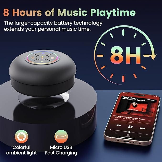 Large Suction Cup Waterproof Bluetooth Speaker with LED Light Show 🔊💦