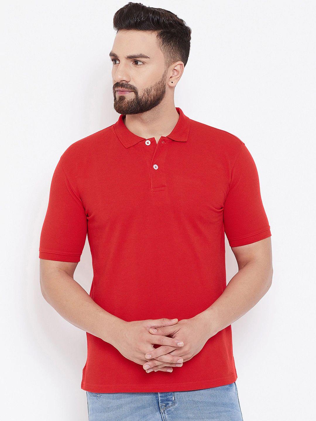 Cotton Blend Solid Half Sleeves Polo T-Shirt (Red)