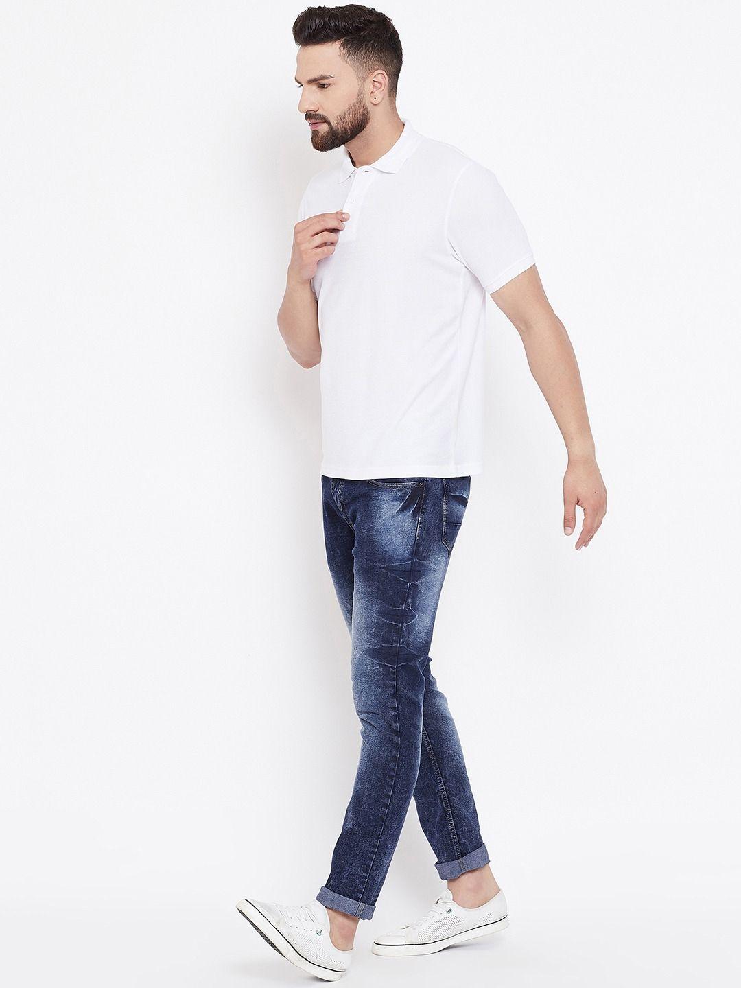 Cotton Blend Solid Half Sleeves Polo T-Shirt (White)