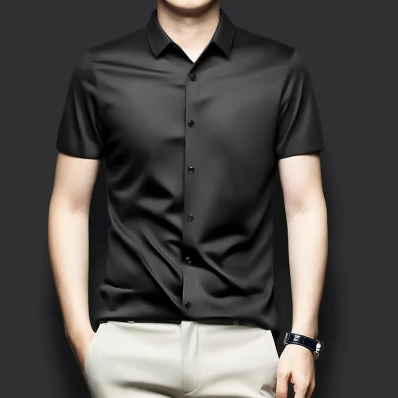 Men's Regular Fit Half Sleeves Solid Satin Formal Shirt 👔🖤