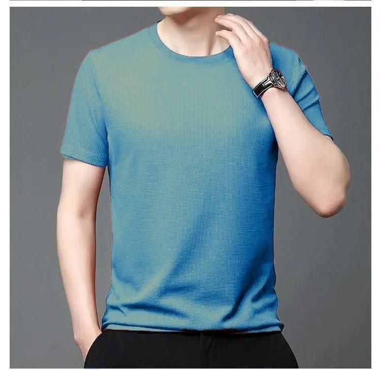 Polyester Stretchable Solid Half Sleeves Mens Round Neck T-Shirt Pack Of 4 👕🔥