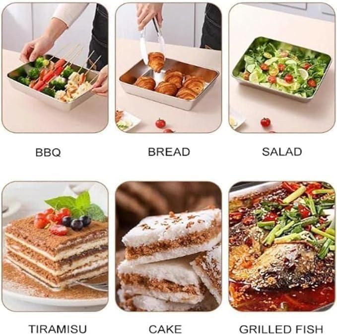 Non-Stick Baking Pan with Cover – Stainless Steel Food Storage Tray (Silver) 🍞✨