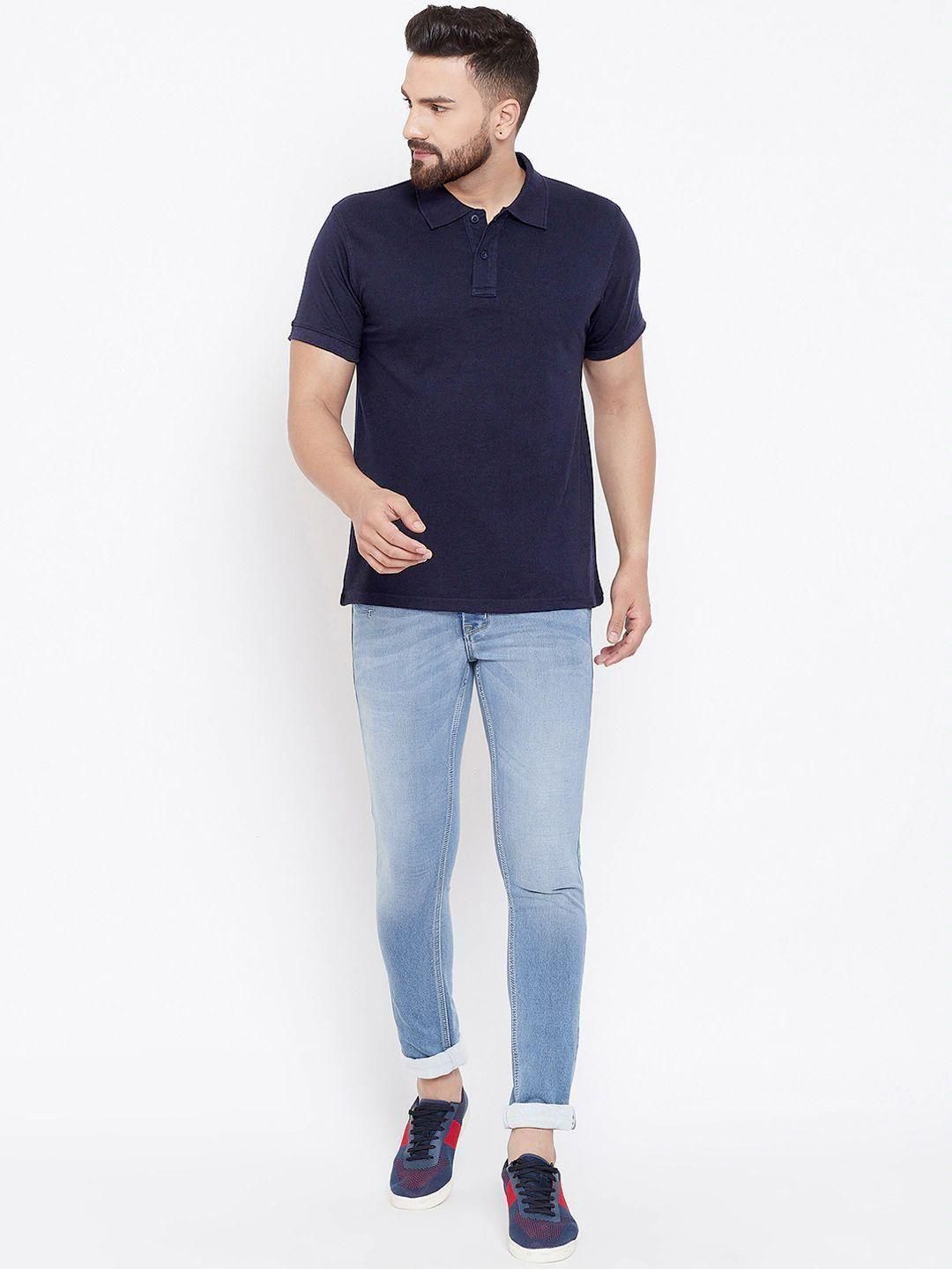 Cotton Blend Solid Half Sleeves Polo T-Shirt (Navy Blue)