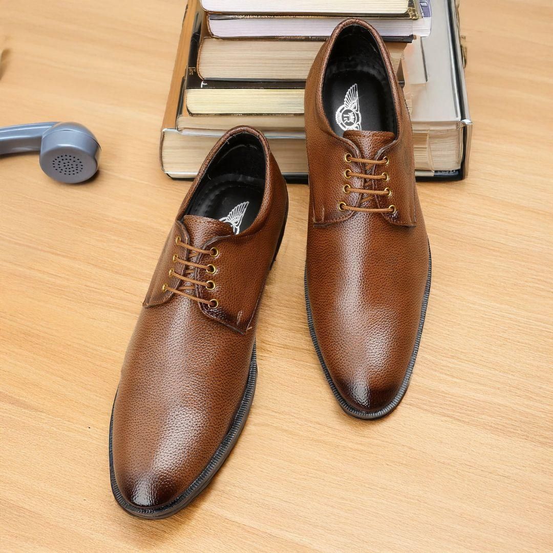 Men's Casual Shoes – Tan Lace-Up with Synthetic Leather Finish 😎👞
