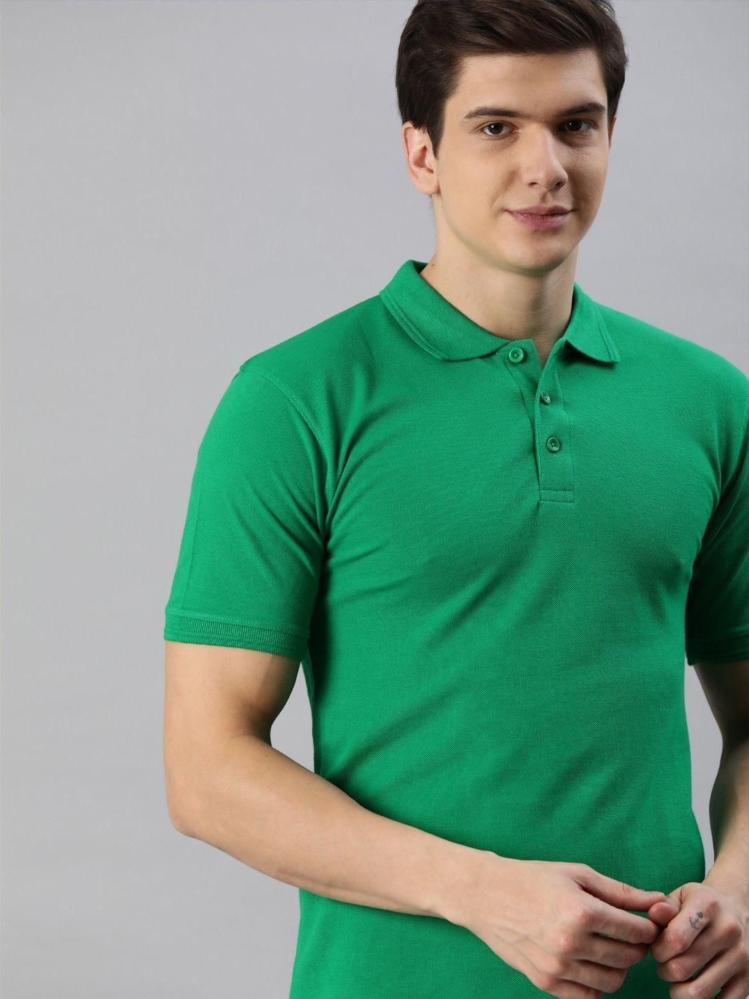 Cotton Blend Solid Half Sleeves Polo T-Shirt (Green)